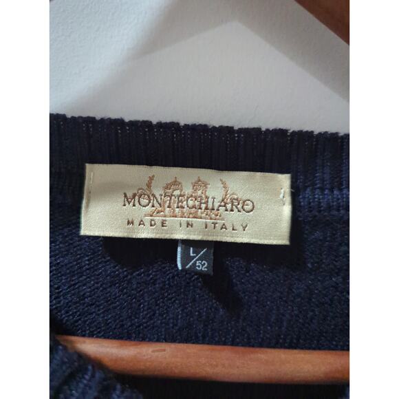 Montechiaro Navy Blue Men's Italian Wool Crewneck Sweater - Picture 2 of 4